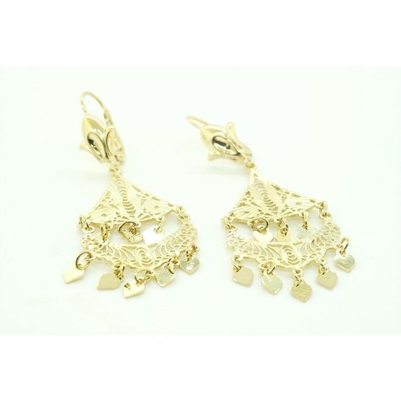 Estate 14k Yellow Gold Diamond Dangle Drop Earrings Gemstone - Picture 4 of 6